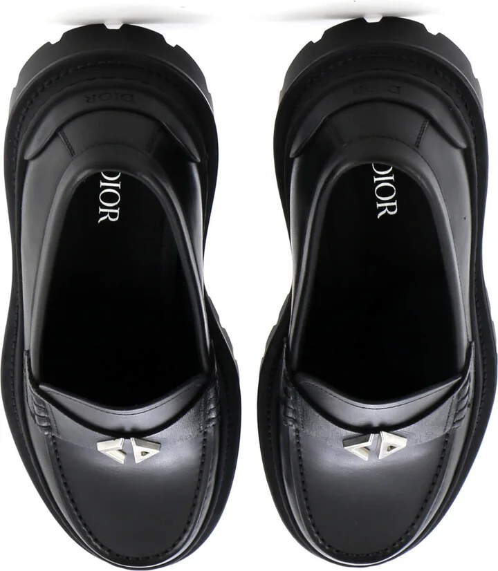 Christian Dior Men's Logo Plaque Loafers Leather with CD Diamond Coated Canvas - Image 2