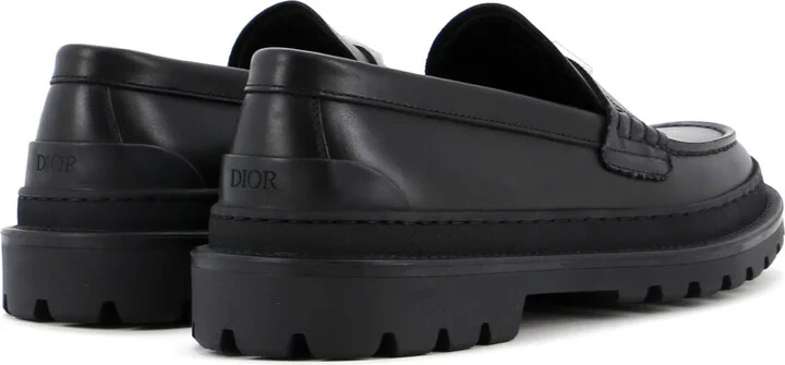 Christian Dior Men's Logo Plaque Loafers Leather with CD Diamond Coated Canvas - Image 3