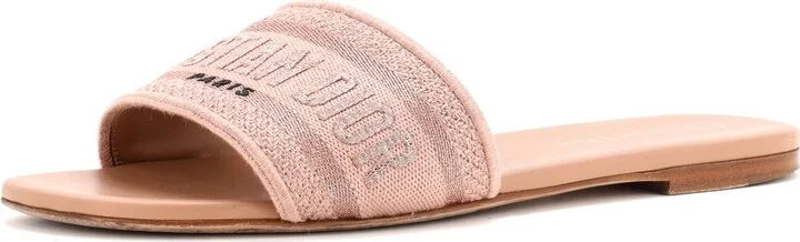 Christian Dior Women's Dway Flat Sandals Embroidered Canvas
