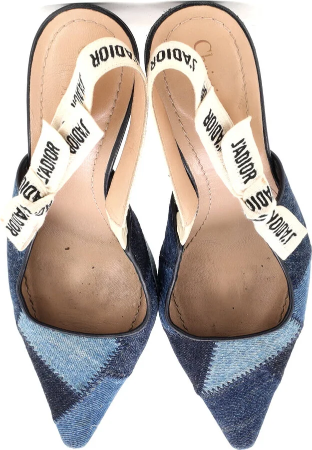 Christian Dior Women's J'Adior Slingback Pumps Patchwork Denim 65 - Image 2