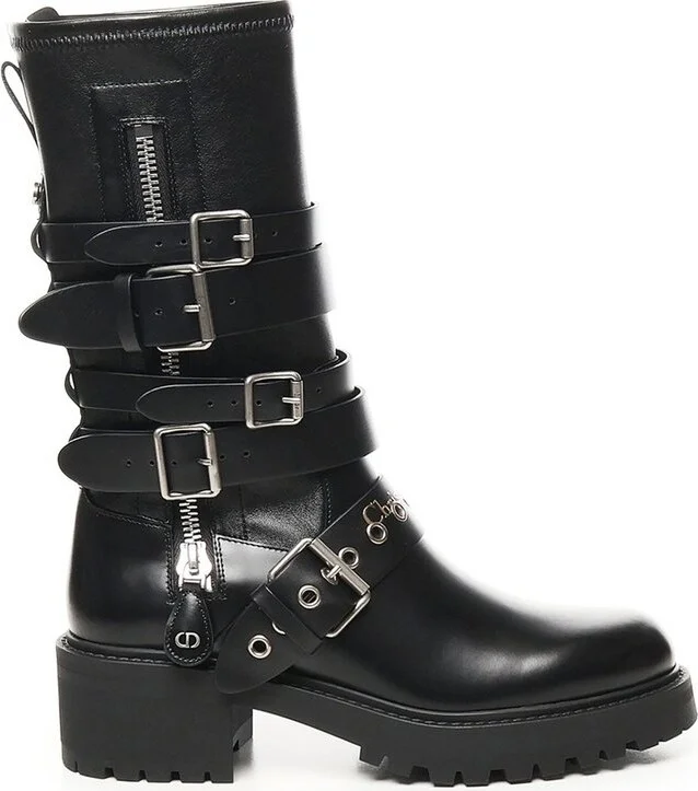 Christian Dior Zip Detailed Buckled Boots