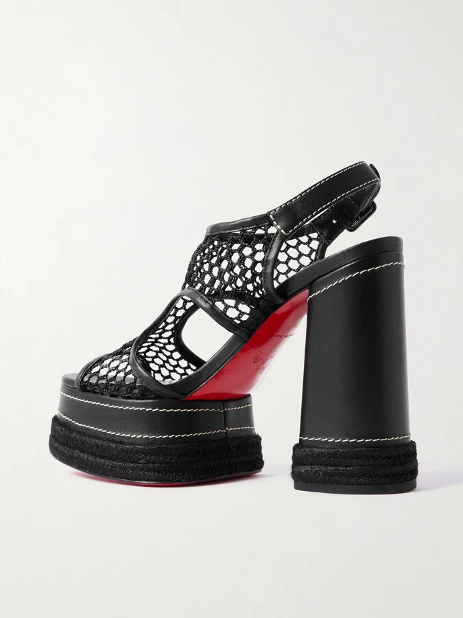 Christian Louboutin - Almeja 130 Mesh And Leather Platform Sandals - Black - Image 3