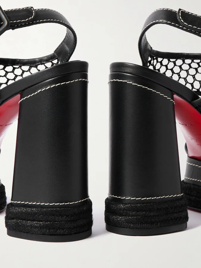 Christian Louboutin - Almeja 130 Mesh And Leather Platform Sandals - Black - Image 4