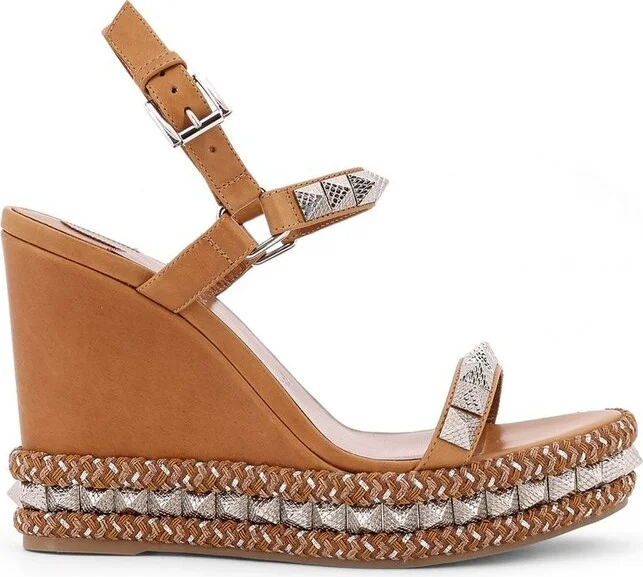 Christian Louboutin Ankle Strapped Pyraclou Studded Wedge Sandals