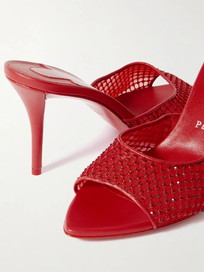 Christian Louboutin - Apostropha 80 Crystal-embellished Leather-trimmed Mesh Mules - Red - Image 4
