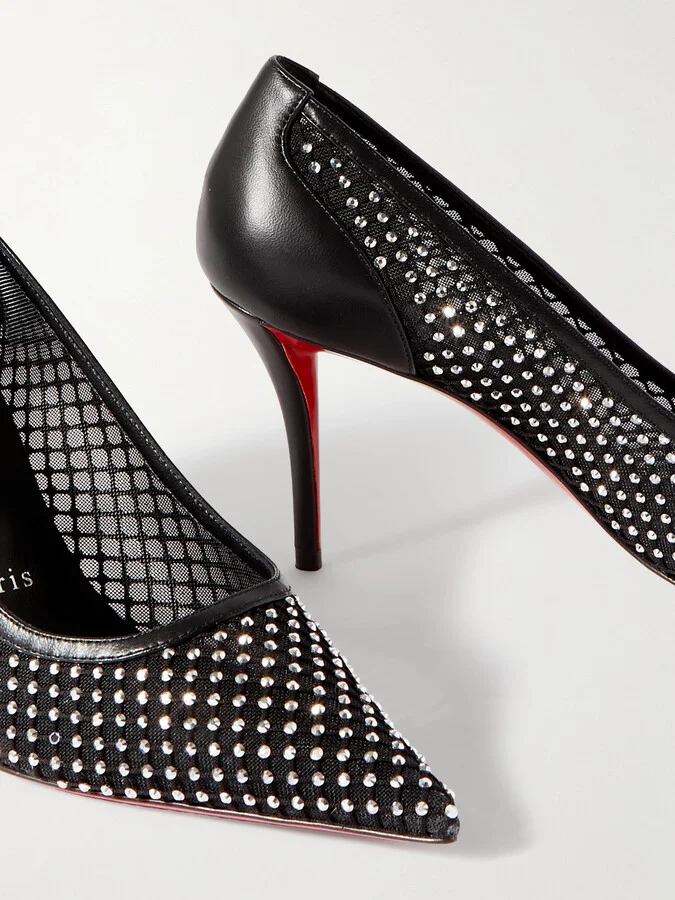 Christian Louboutin - Apostropha 80 Crystal-embellished Mesh Pumps - Black - Image 4