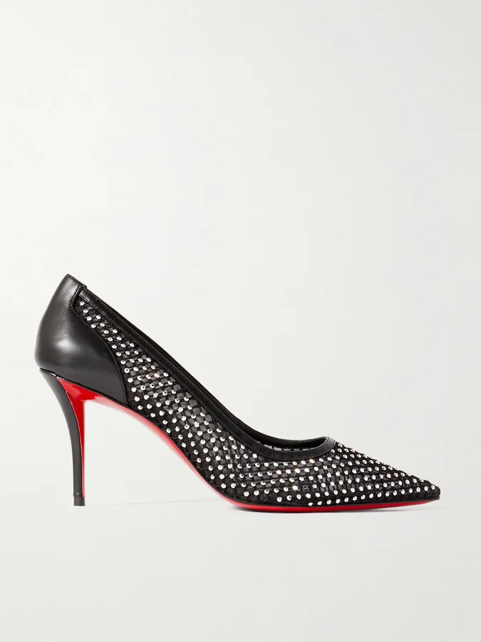 Christian Louboutin - Apostropha 80 Crystal-embellished Mesh Pumps - Black
