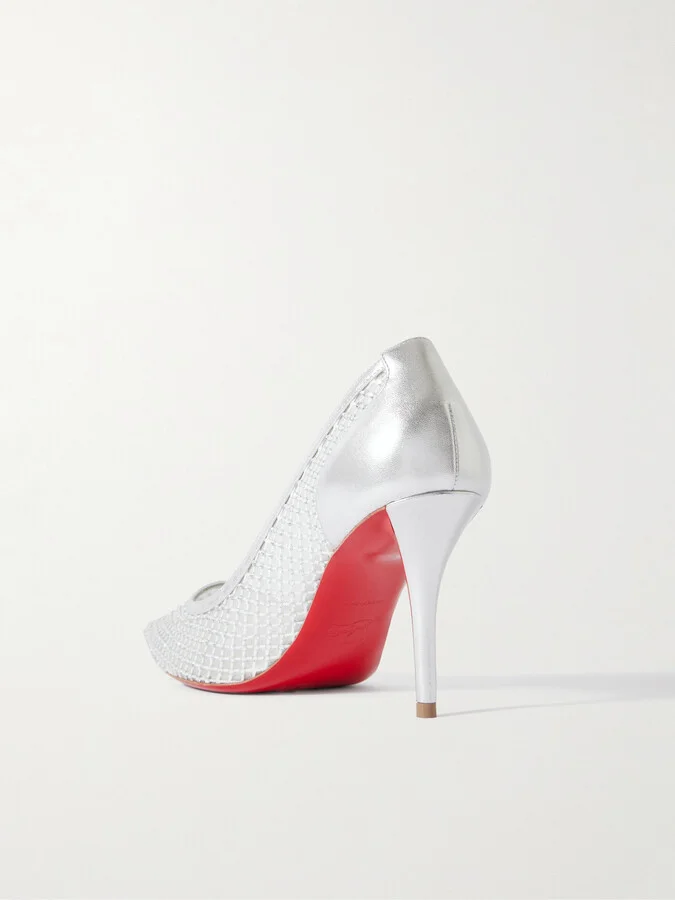 Christian Louboutin - Apostropha 80 Crystal-embellished Mesh Pumps - Silver - Image 3