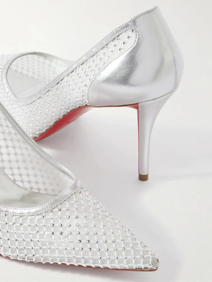 Christian Louboutin - Apostropha 80 Crystal-embellished Mesh Pumps - Silver - Image 4