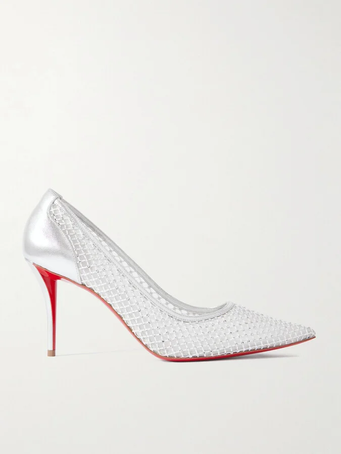 Christian Louboutin - Apostropha 80 Crystal-embellished Mesh Pumps - Silver