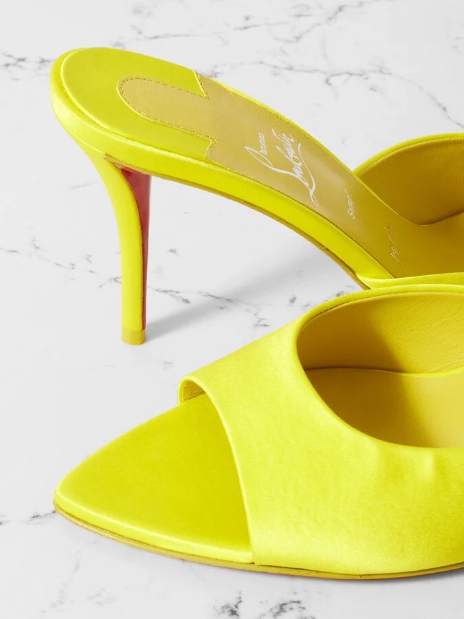 Christian Louboutin - Apostropha 80 Satin Mules - Yellow - Image 4