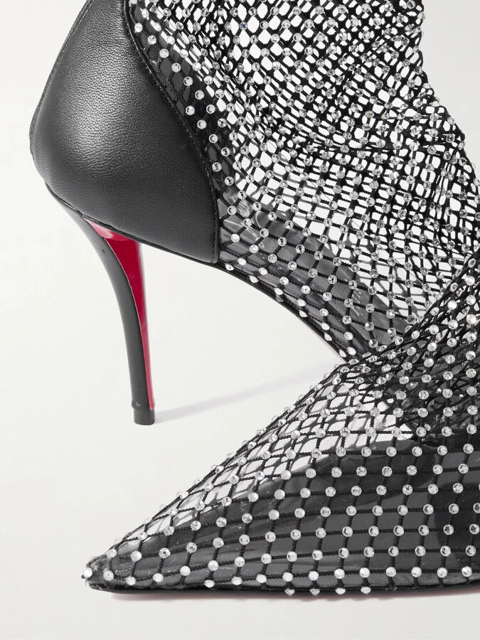 Christian Louboutin - Apostropha 85 Crystal-embellished Leather-trimmed Mesh Knee Boots - Black - Image 4