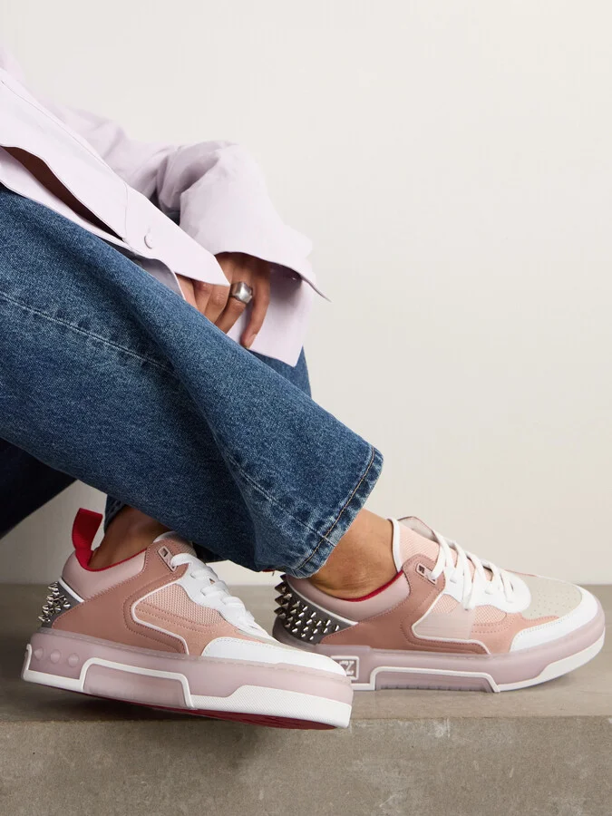 Christian Louboutin - Astroloubi Spiked Leather, Suede And Mesh Sneakers - Pink - Image 2
