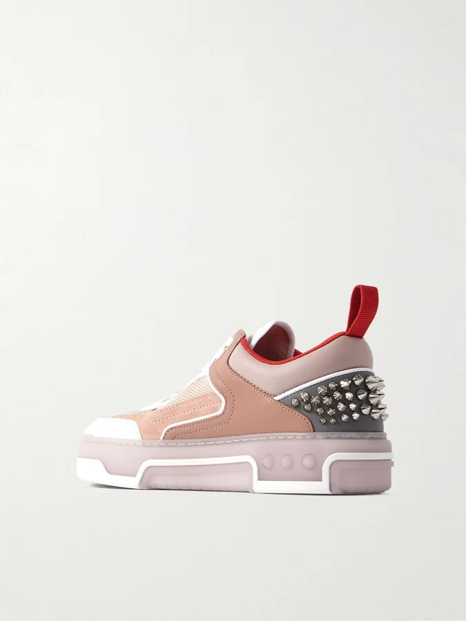 Christian Louboutin - Astroloubi Spiked Leather, Suede And Mesh Sneakers - Pink - Image 3