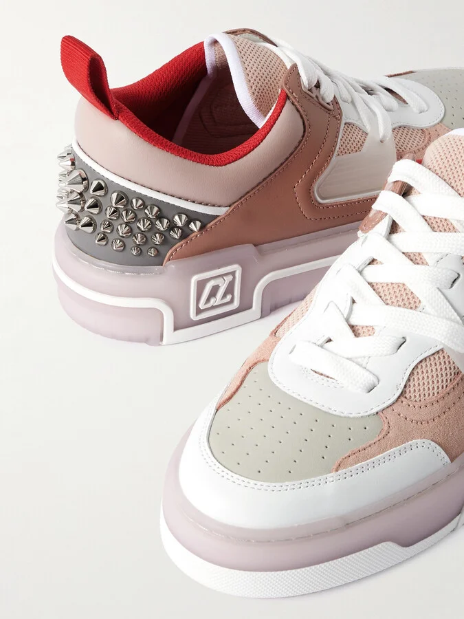 Christian Louboutin - Astroloubi Spiked Leather, Suede And Mesh Sneakers - Pink - Image 4