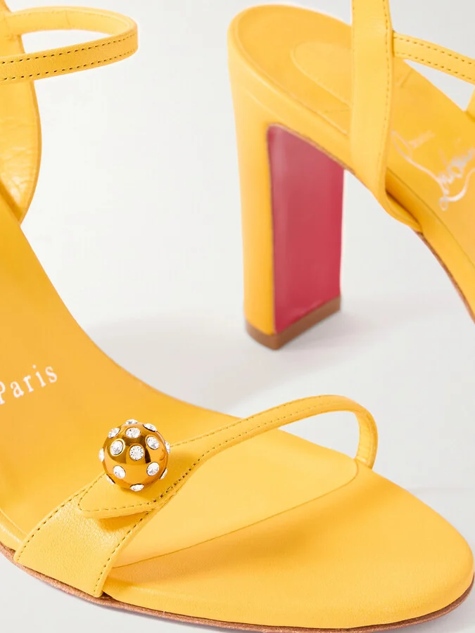 Christian Louboutin - Atmospheria 85 Embellished Leather Sandals - Yellow - Image 4