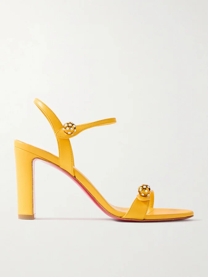 Christian Louboutin - Atmospheria 85 Embellished Leather Sandals - Yellow