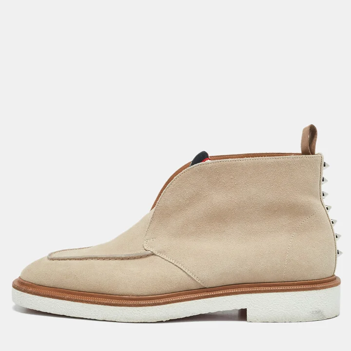 Christian Louboutin Beige Suede Citycrepe Spike Ankle Length Boots Size 40