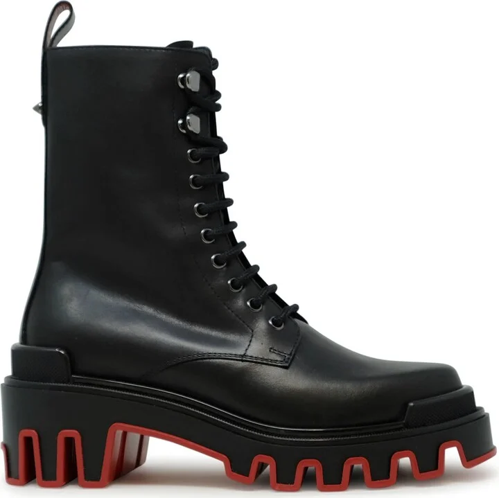 Christian Louboutin Black Calf Leather Dune Trott Alta Flat Low Boots