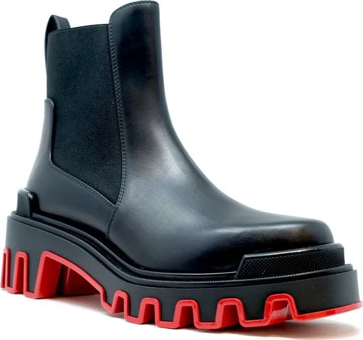 Christian Louboutin Black Calf Leather Wax Marchacroche Dune Flat Ankle Boots - Image 2