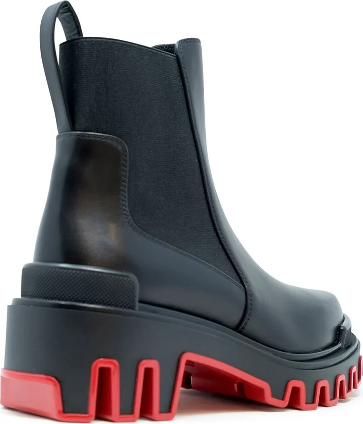 Christian Louboutin Black Calf Leather Wax Marchacroche Dune Flat Ankle Boots - Image 3