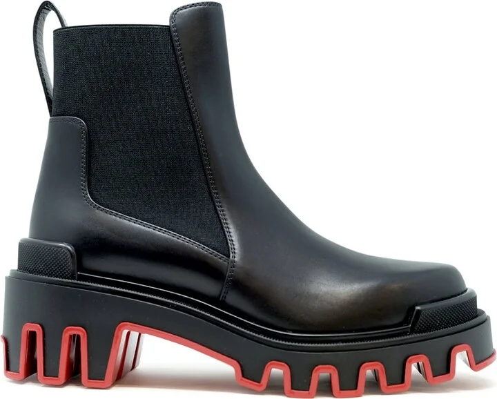 Christian Louboutin Black Calf Leather Wax Marchacroche Dune Flat Ankle Boots