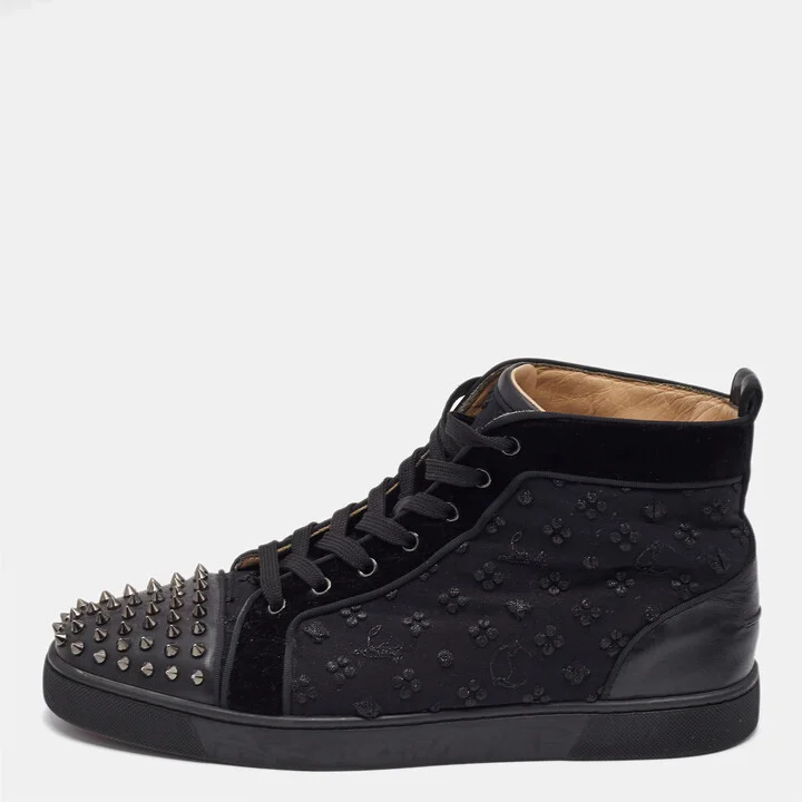 Christian Louboutin Black Fabric and Leather Lou Spikes High Top Sneakers Size 45