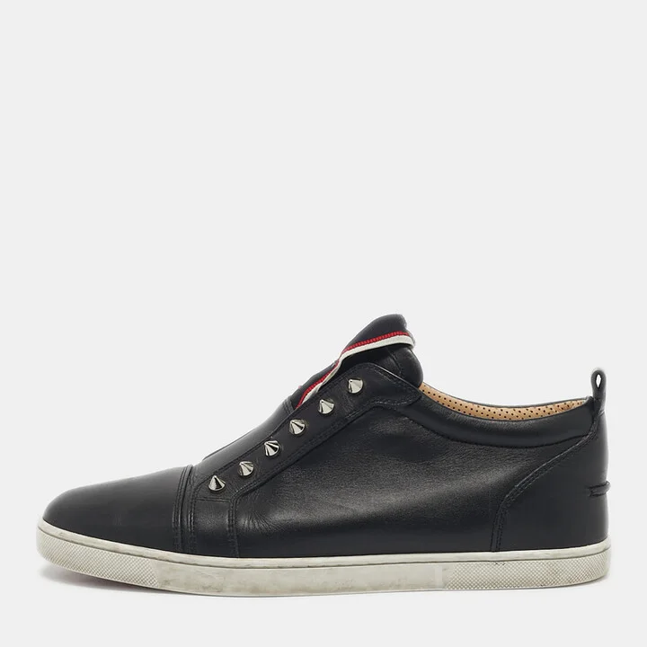 Christian Louboutin Black Leather F.A.V Slip-On Sneakers Size 42