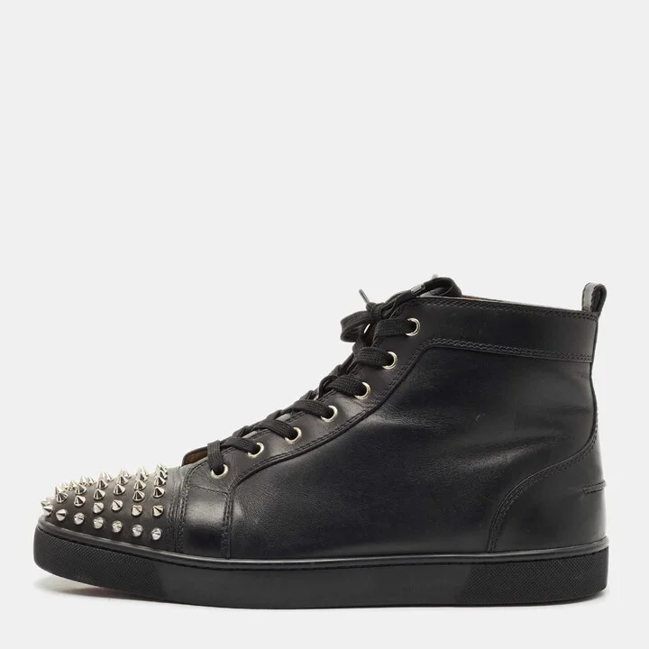 Christian Louboutin Black Leather Lou Spikes High Top Sneakers Size 45