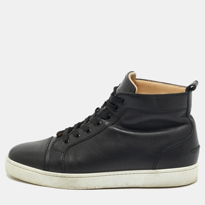 Christian Louboutin Black Leather Louis High Top Sneakers Size 42.5