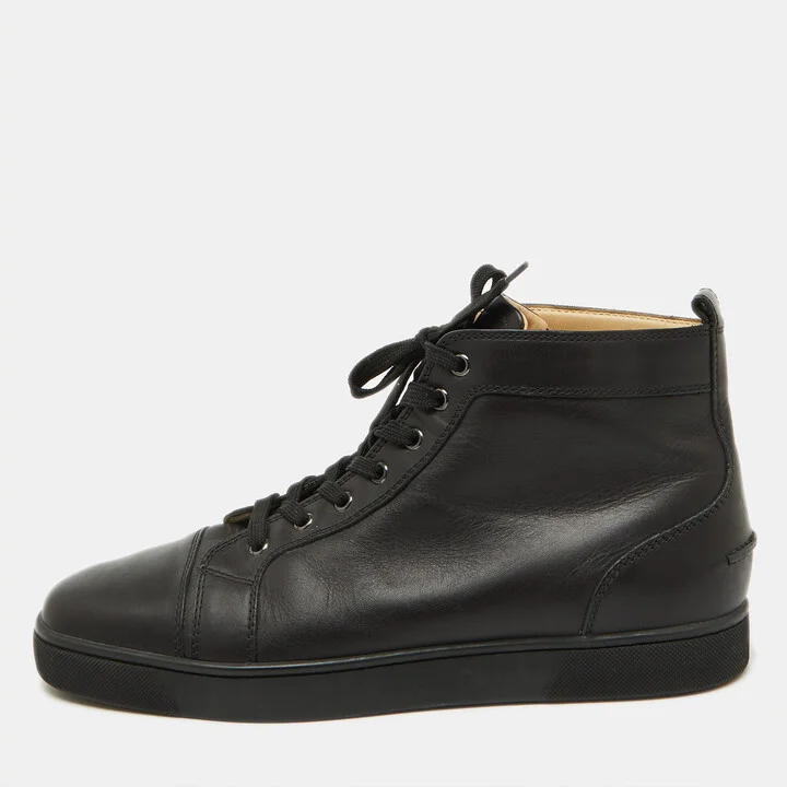 Christian Louboutin Black Leather Louis High Top Sneakers Size 44.5
