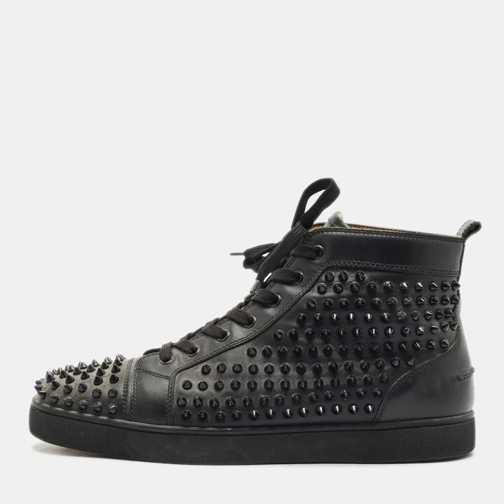 Christian Louboutin Black Leather Louis Junior High Top Sneakers Size 44