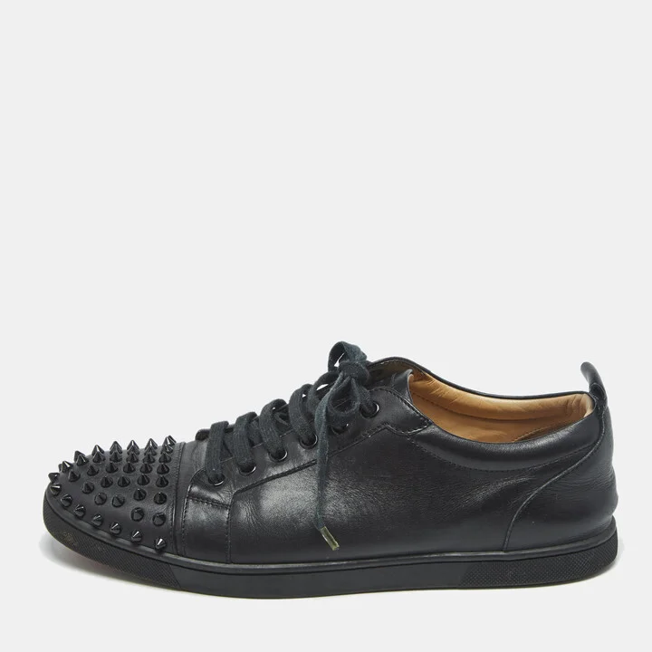 Christian Louboutin Black Leather Louis Junior Spikes Low-Top Sneakers Size 41.5