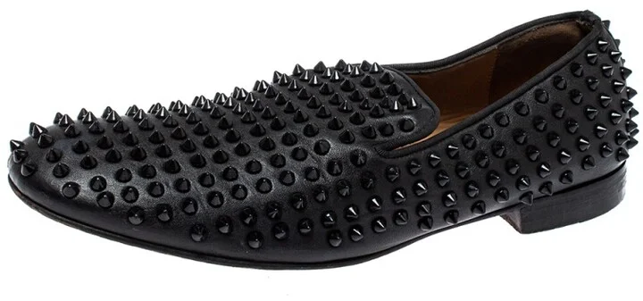 Christian Louboutin Black Leather Rollerboy Spiked Loafers Size 43.5