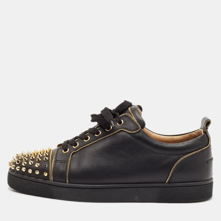 Christian Louboutin Black Leather Rush Spike Lace Up Sneakers Size 42