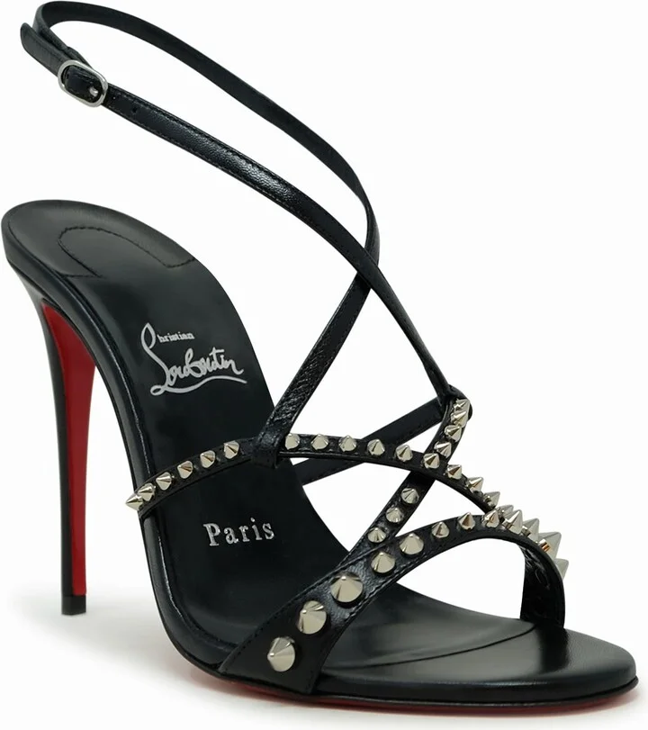 Christian Louboutin Black Leather Spikes Tatooshka 100 Pumps - Image 2