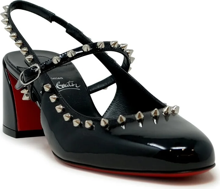Christian Louboutin Black Patent Leather Janispikes 55 Mary Janes - Image 2