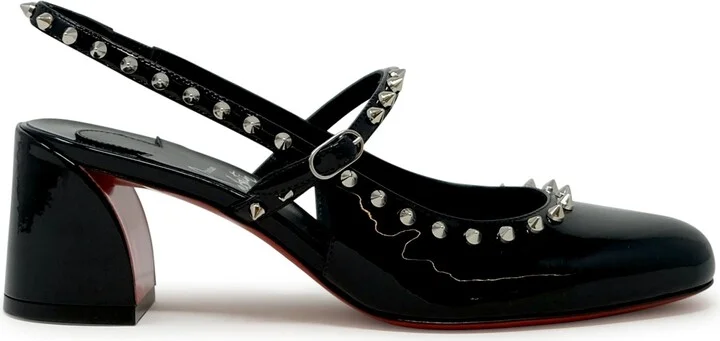 Christian Louboutin Black Patent Leather Janispikes 55 Mary Janes