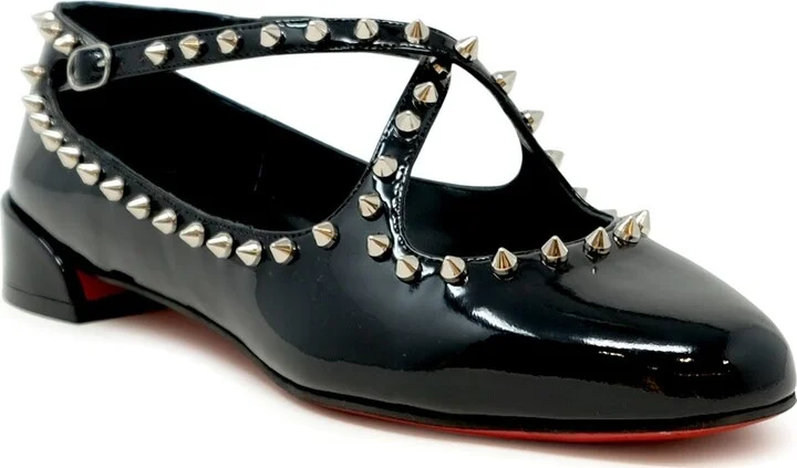 Christian Louboutin Black Patent Leather Pilouta Jane Spikes Flat Ballerinas - Image 2