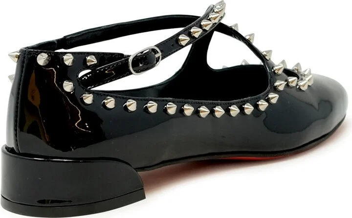 Christian Louboutin Black Patent Leather Pilouta Jane Spikes Flat Ballerinas - Image 3
