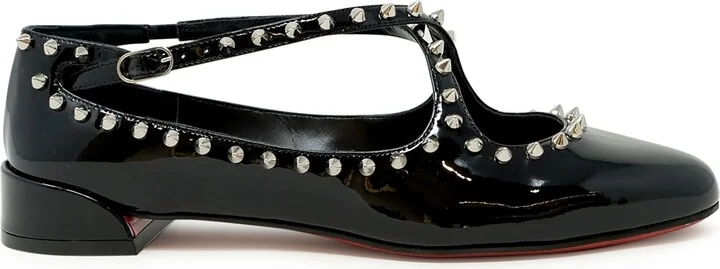 Christian Louboutin Black Patent Leather Pilouta Jane Spikes Flat Ballerinas