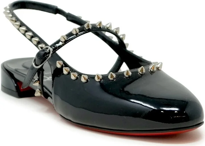 Christian Louboutin Black Patent Leather Sweet Janispikes Flat Ballerinas - Image 2