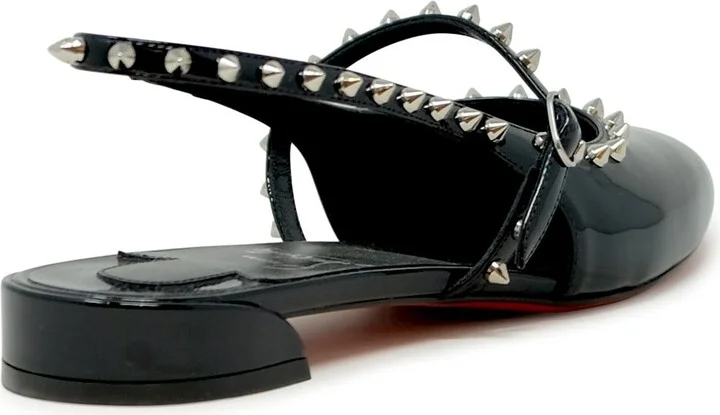 Christian Louboutin Black Patent Leather Sweet Janispikes Flat Ballerinas - Image 3