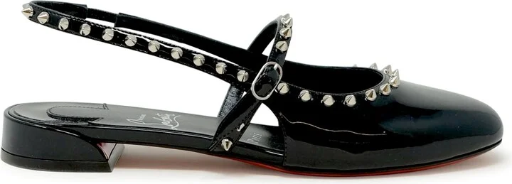 Christian Louboutin Black Patent Leather Sweet Janispikes Flat Ballerinas