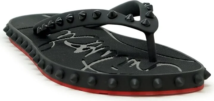 Christian Louboutin Black Rubber Super Loubi Flat Flip Thongs - Image 2