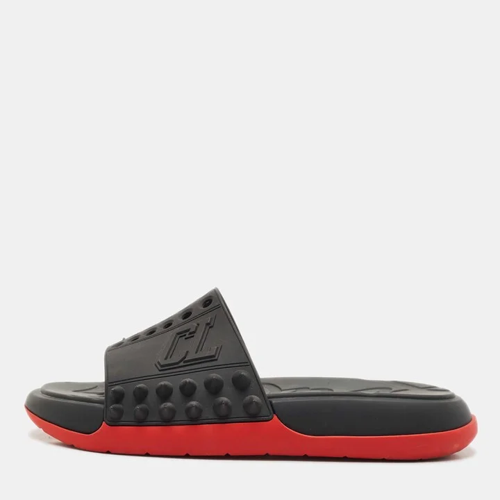 Christian Louboutin Black Rubber Take It Easy Slide Sandals Size 45