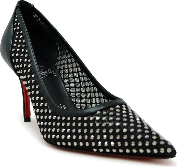 Christian Louboutin Black Strass Mesh Leather Apostropha 80 Pumps - Image 2
