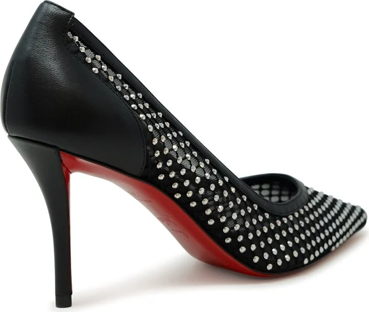 Christian Louboutin Black Strass Mesh Leather Apostropha 80 Pumps - Image 3