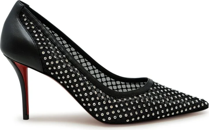 Christian Louboutin Black Strass Mesh Leather Apostropha 80 Pumps