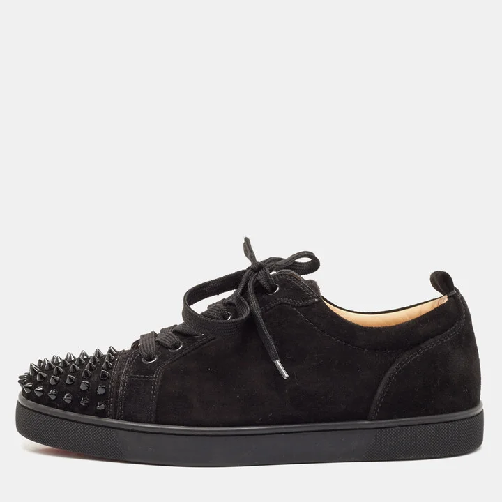 Christian Louboutin Black Suede Louis Junior Spikes Low Top Sneakers Size 40.5
